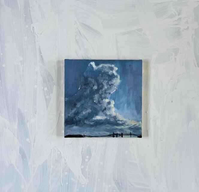 原画・油彩「積乱雲」アート 絵画 S3（27㎝角） キャンバス | iichi