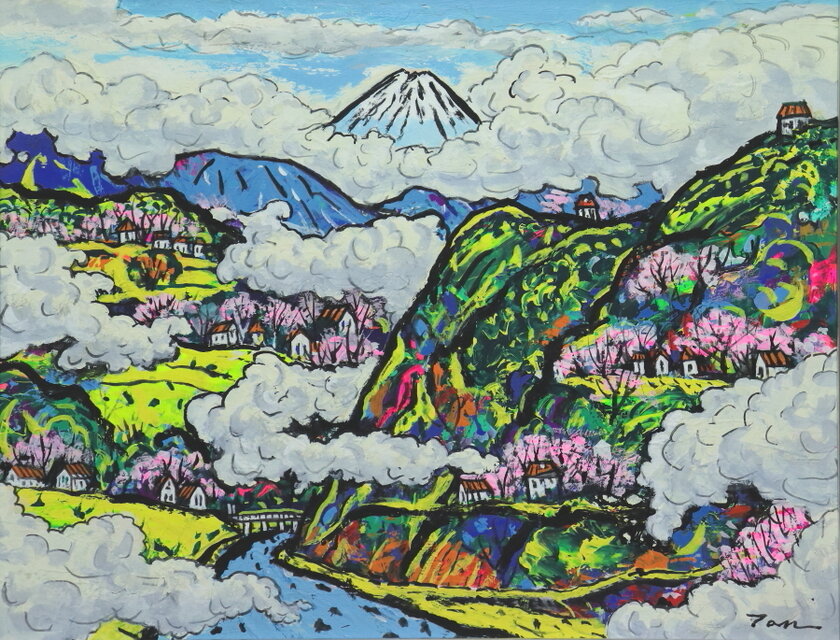 富 士」6号F 画紙にアクリル絵の具不透明 （ヤフオク 売却済み）画像を