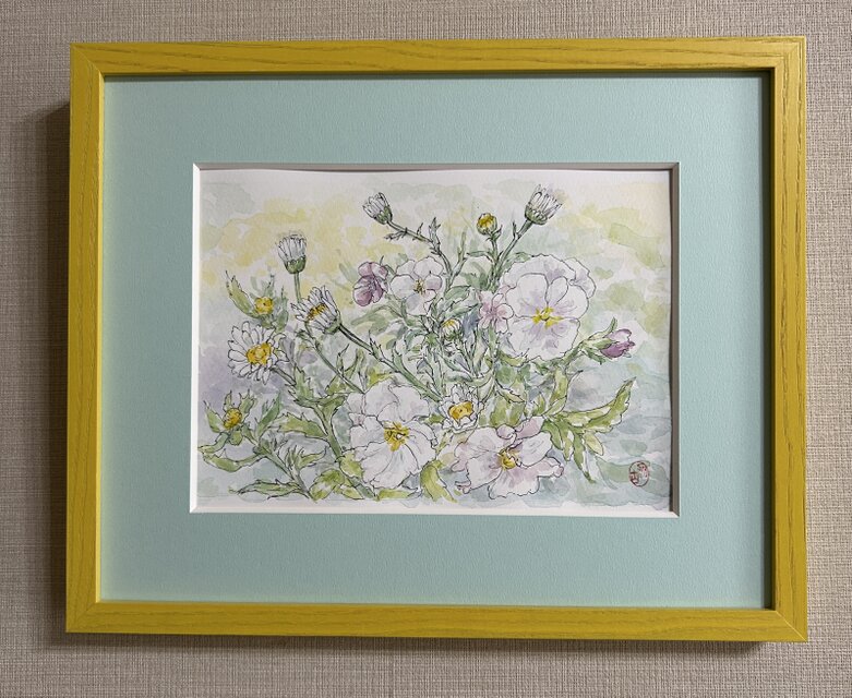 春の庭(水彩画、春、花、フレーム付き) | iichi 日々の暮らしを
