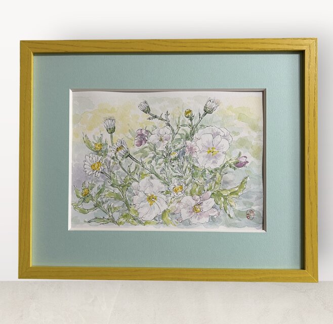 春の庭(水彩画、春、花、フレーム付き) | iichi 日々の暮らしを