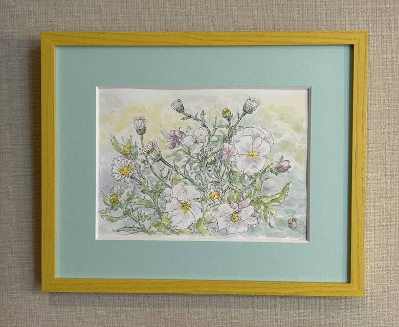 春の庭(水彩画、春、花、フレーム付き) | iichi 日々の暮らしを