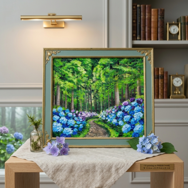 油絵】森の奥に咲き誇る、万華鏡の紫陽花｜絵画 アジサイ 初夏 梅雨