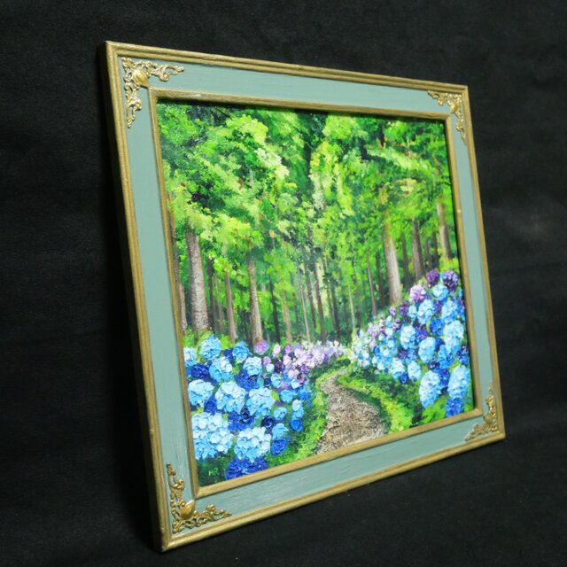 油絵】森の奥に咲き誇る、万華鏡の紫陽花｜絵画 アジサイ 初夏 梅雨