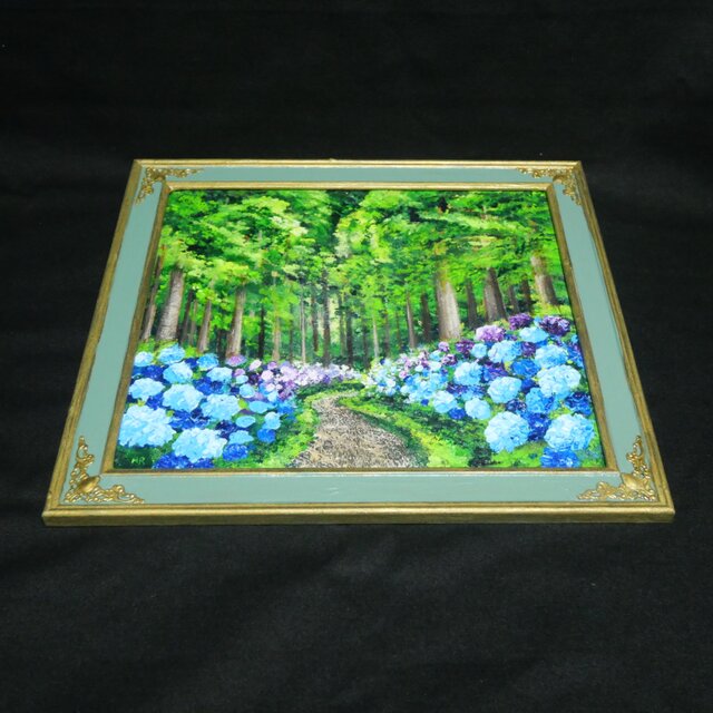 油絵】森の奥に咲き誇る、万華鏡の紫陽花｜絵画 アジサイ 初夏 梅雨