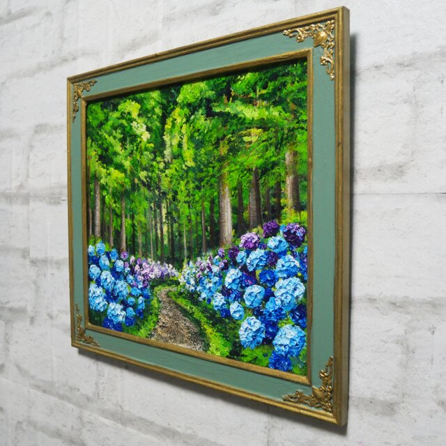 油絵】森の奥に咲き誇る、万華鏡の紫陽花｜絵画 アジサイ 初夏 梅雨