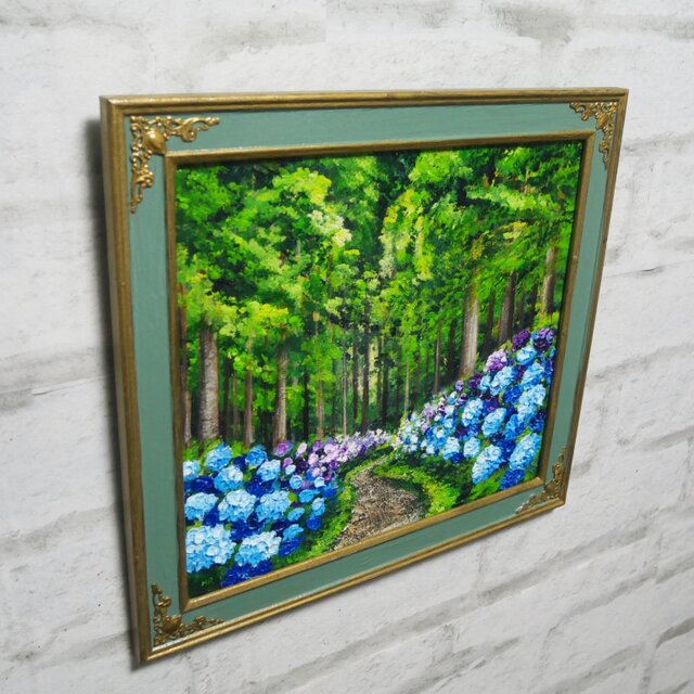 油絵】森の奥に咲き誇る、万華鏡の紫陽花｜絵画 アジサイ 初夏 梅雨