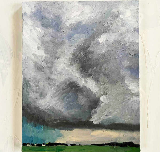 原画・油彩「田園と空 2026613」絵画 F6（32×41㎝）アート・キャンバス