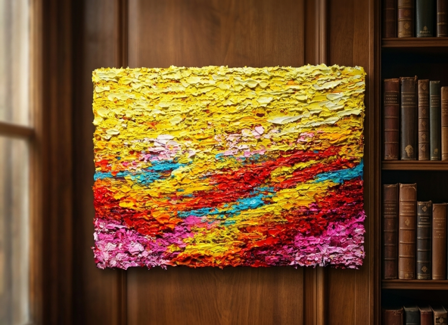 油絵 原画『希望の夜明け』 絵画 モダンアート インテリア 壁飾り 夏