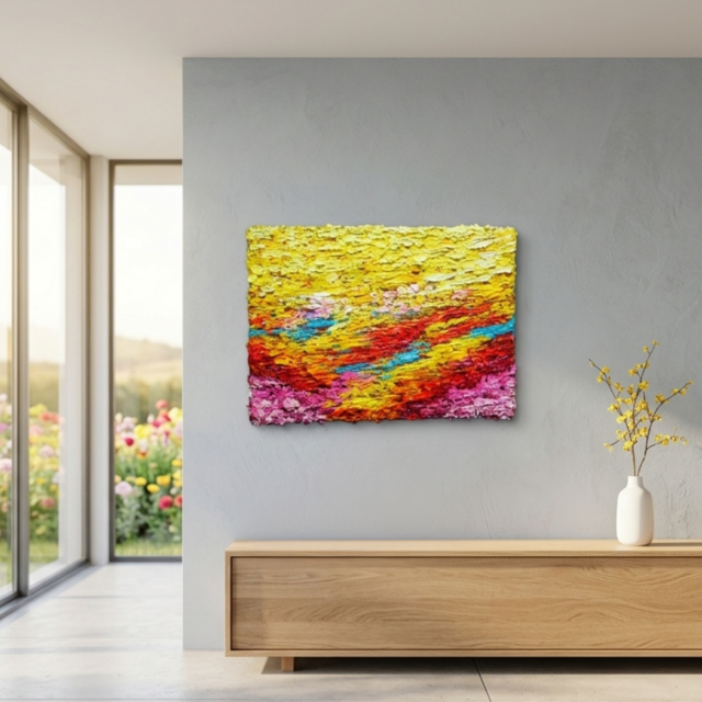 油絵 原画『希望の夜明け』 絵画 モダンアート インテリア 壁飾り 夏
