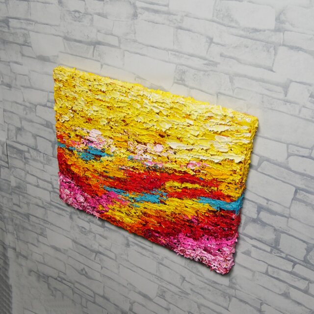 絵画、美術品、油彩画、原画、抽象画、インテリア、モダン、現代アート 油絵 原画『希望の夜明け』 絵画 モダンアート インテリア 壁飾り 夏