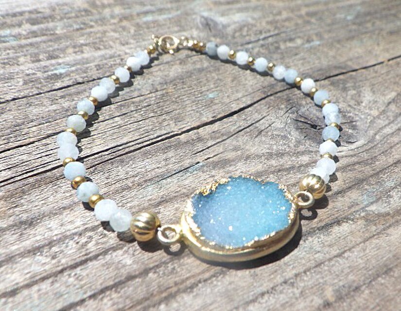 Ocean Druzy アクアマリン ビーチブレスレット / 14KGF | iichi 日々の