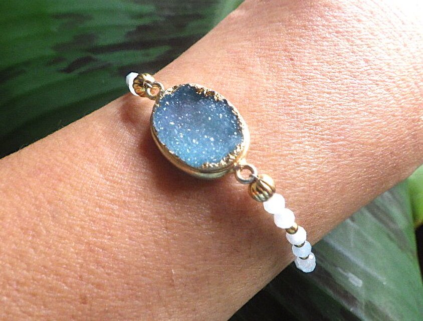 14kgf アクアマリンのブレスレット⋆˙⟡ Ocean Druzy アクアマリン ビーチブレスレット / 14KGF | iichi 日々の