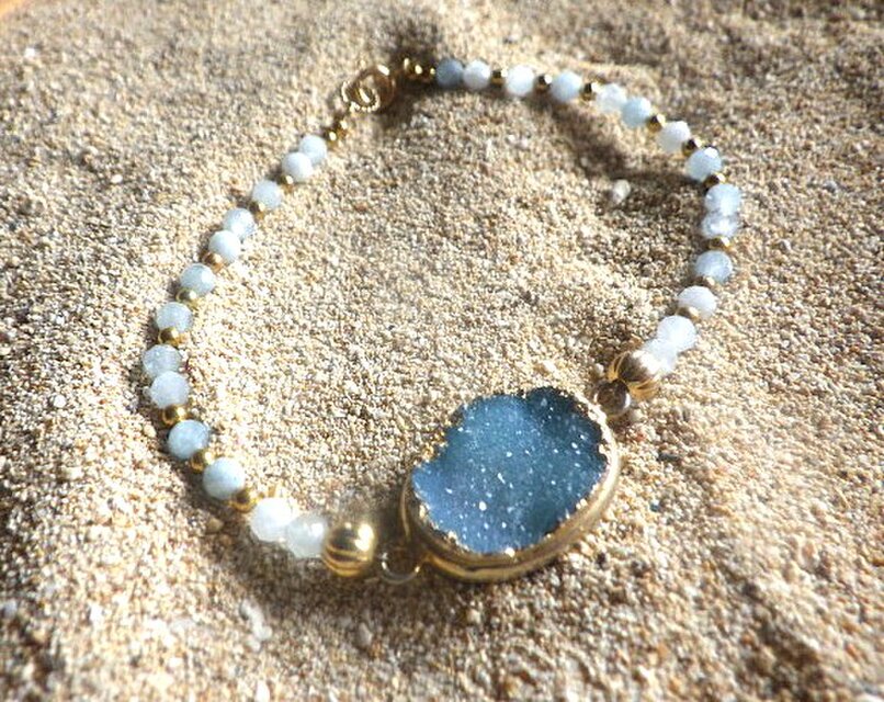 Ocean Druzy アクアマリン ビーチブレスレット / 14KGF | iichi 日々の