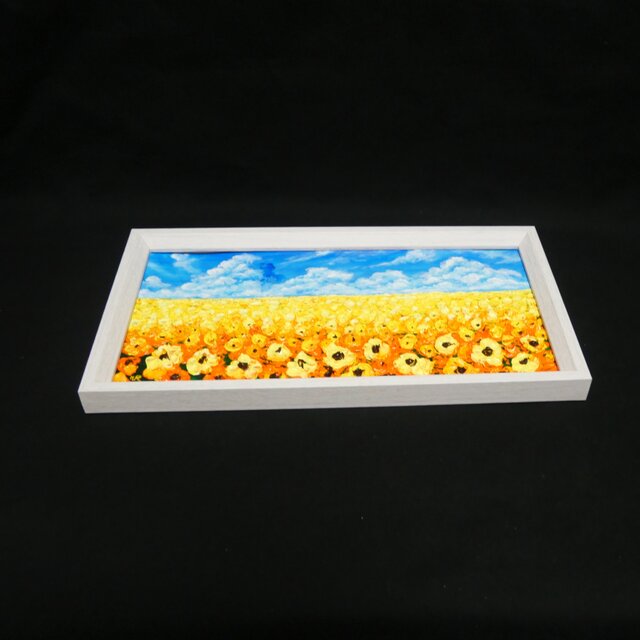油彩画・原画】風がそよぐひまわり畑（ミニ絵画）｜夏の風景画・向日葵