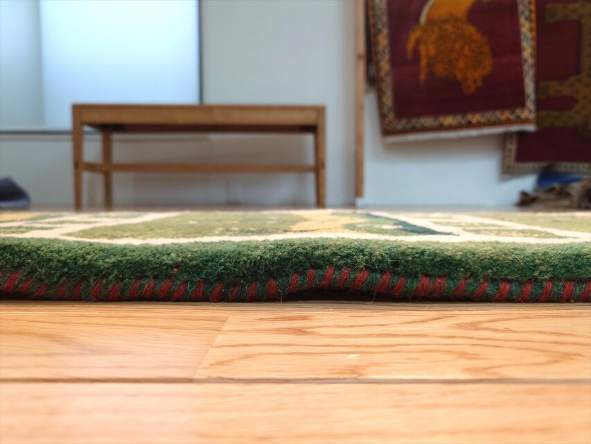 ハンドメイド ペルシャ ギャッベ ミニランナー ラグ 115x44cm 緑 風景