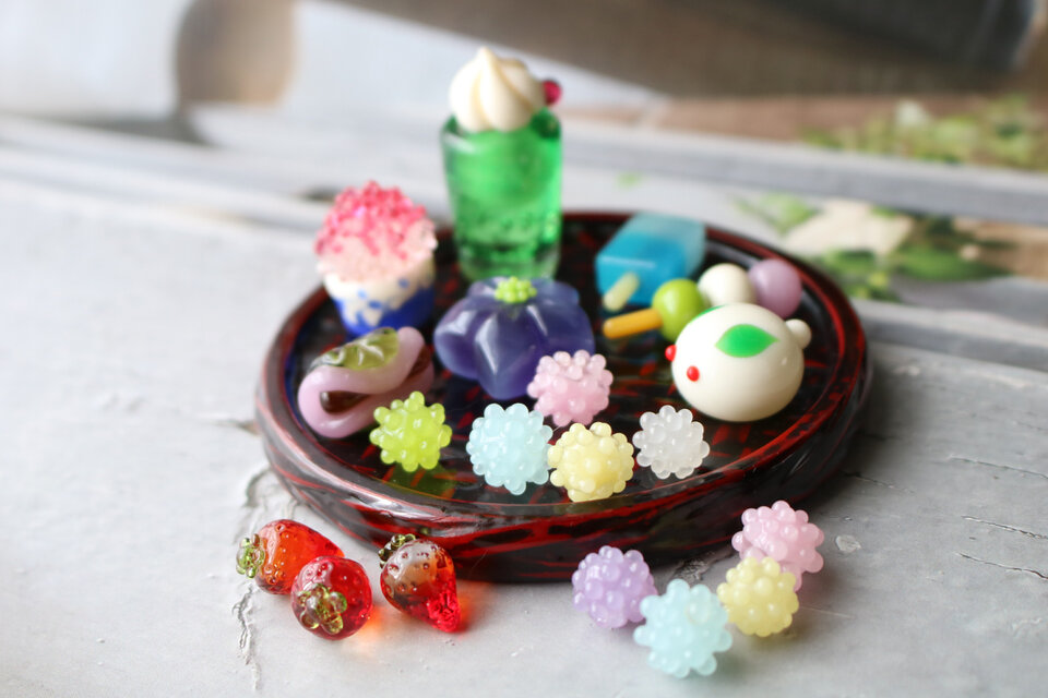 ミニチュア和菓子 ハンドメイド オーダー ご注文品／ガラスのミニチュア和菓子セット | iichi 日々の暮らしを