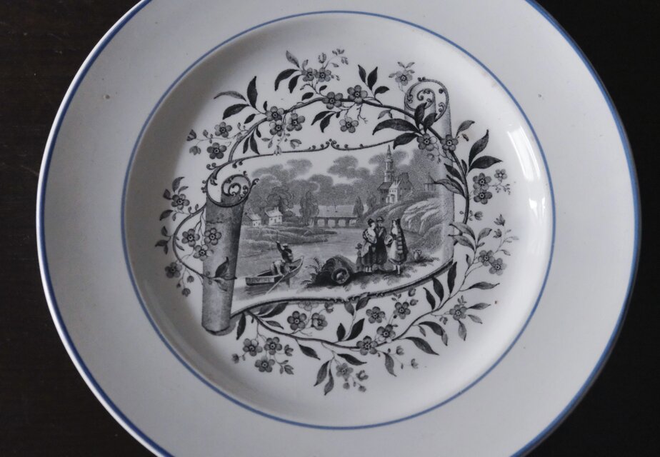 D.Johnston Bordeaux ボルドー グリザイユ 平皿 22cm フランス