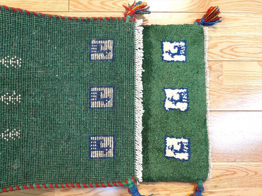 ハンドメイド ペルシャ ギャッベ ミニランナー ラグ 115x40cm 緑色