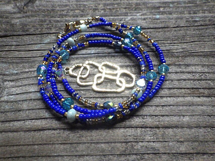 Mediterranean Blue 高級チェコガラス煌めく5way ロングネックレス 