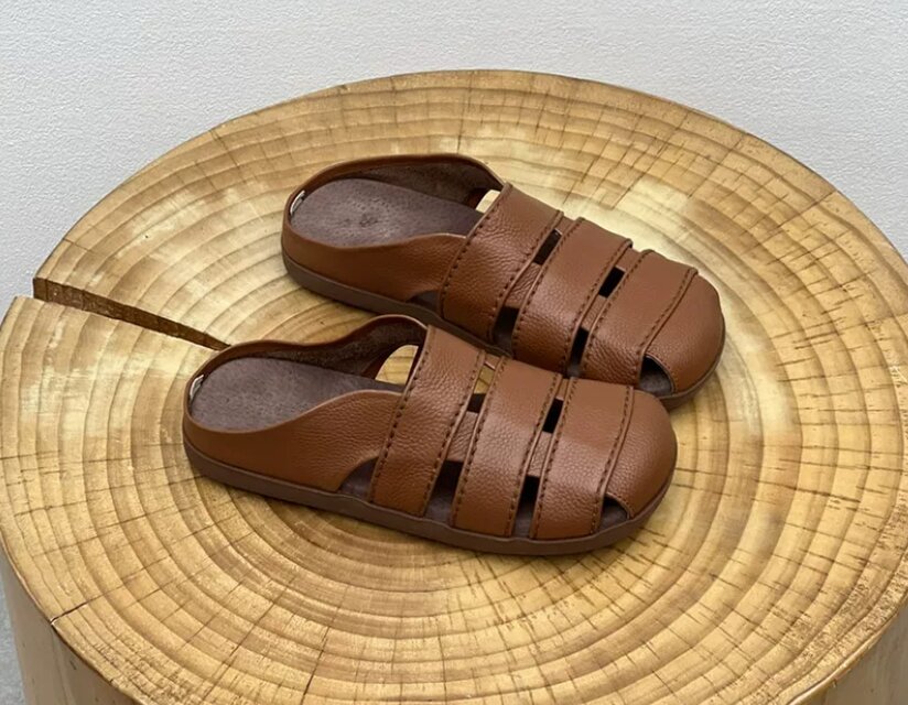 受注製作】サンダルシューズ 手製牛革レザー ぺたんこ 透け感 リゾート