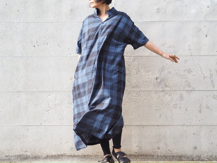 4カラー/サロンで作ったオープンカラー、Aラインシャツワンピース