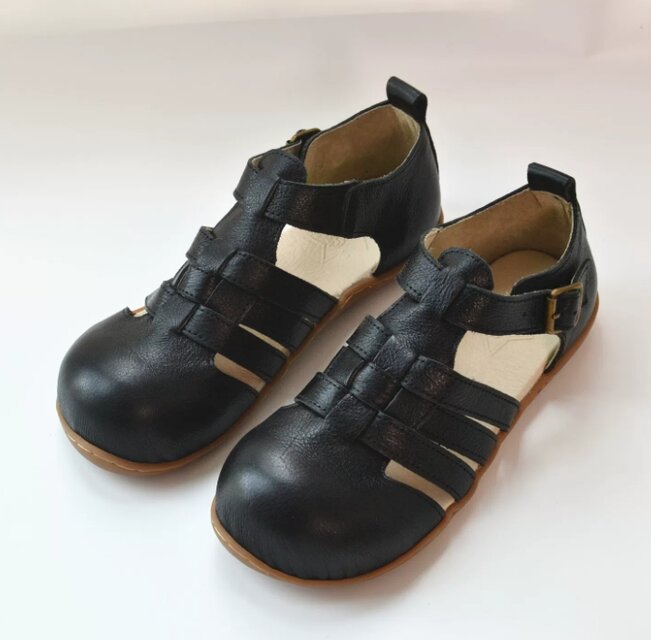 受注製作】サンダルシューズ 手製牛革レザー ぺたんこ 透け感 ローマ風