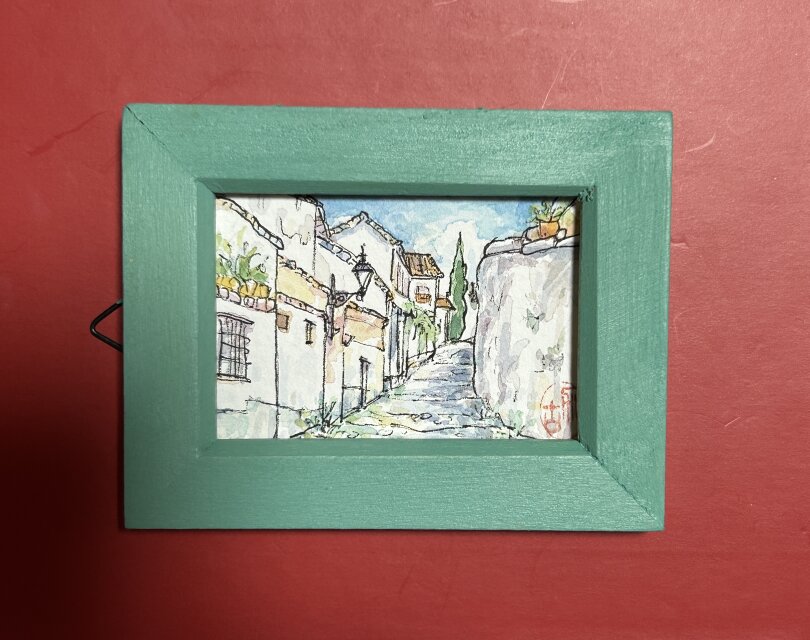 坂道をのぼれば(ミニミニ絵画、スペイン、グラナダ、原画、透明水彩