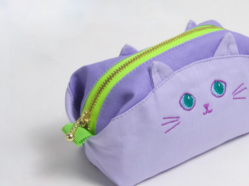 本革 猫柄 がま口 ポーチ バッグ ラベンダー 本革 猫柄 がま口 ポーチ バッグ ラベンダー 【公式通販】