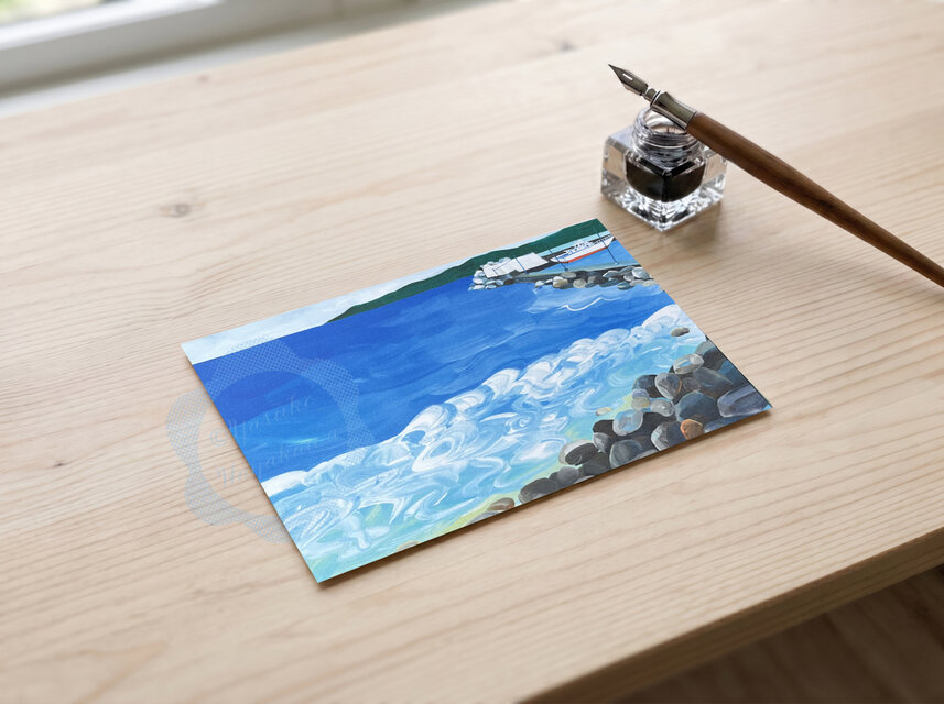 137）海と白い波と小さな船の風景 ポストカード 3枚セット | iichi
