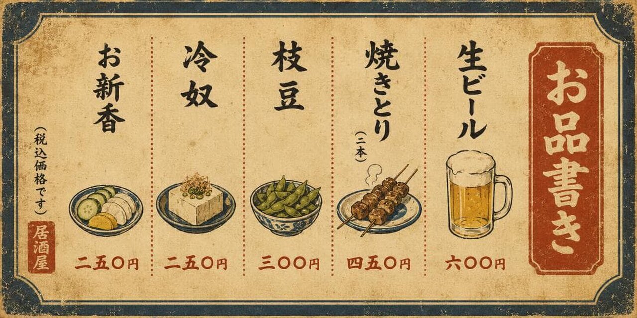 オーダー無料】居酒屋 お品書き メニュー ビール 酒 つまみ 昭和レトロ