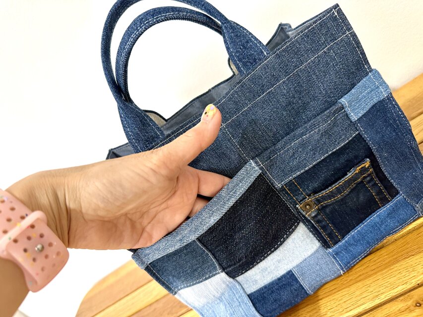 自立バッグ☆マザーズバッグ☆トートバッグ☆デニムリメイク☆お散歩