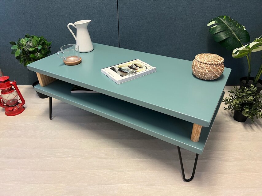 送料無料】 ローテーブル 長方形 90cm 45cm ストーンブルー 収納付き