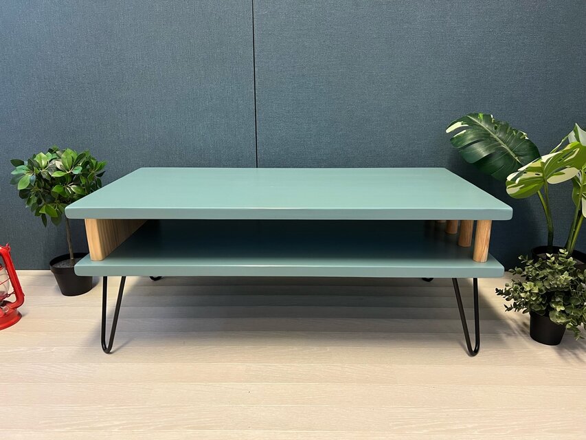 送料無料】 ローテーブル 長方形 90cm 45cm ストーンブルー 収納付き
