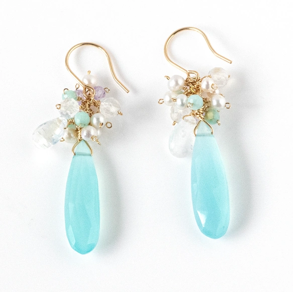 海風の花束｜シーブルカルセドニーとレインボームーンストーンの天然石