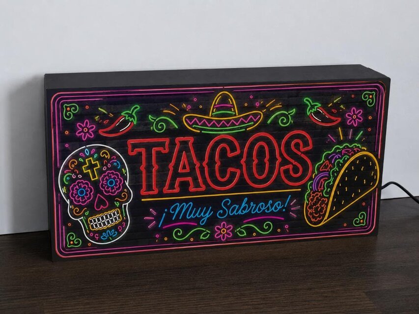 【オーダー無料】タコス メキシコ料理 エスニック 看板 置物 雑貨 ライトBOX オーダー無料】タコス メキシコ料理 サルサ エスニック メキシカン