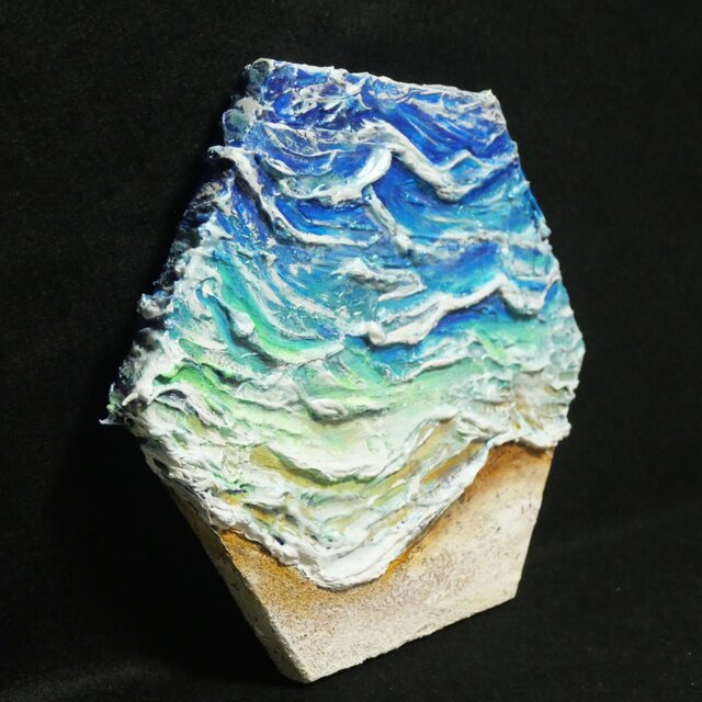 油絵【永遠の渚】夏の砂浜の海 六角形アート インテリア絵画 原画