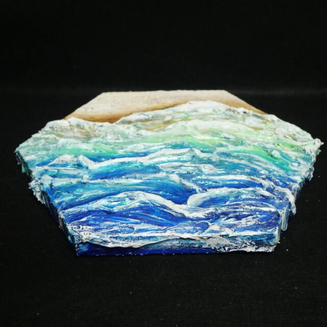 油絵【永遠の渚】夏の砂浜の海 六角形アート インテリア絵画 原画