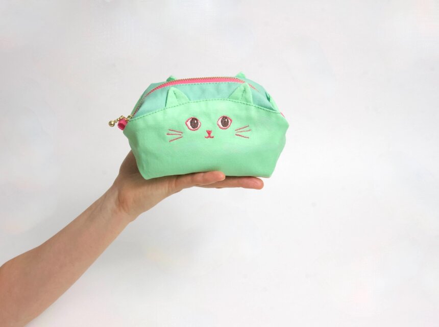 ねこ ミニサイズ カラフルポーチ ミント | iichi 日々の暮らしを
