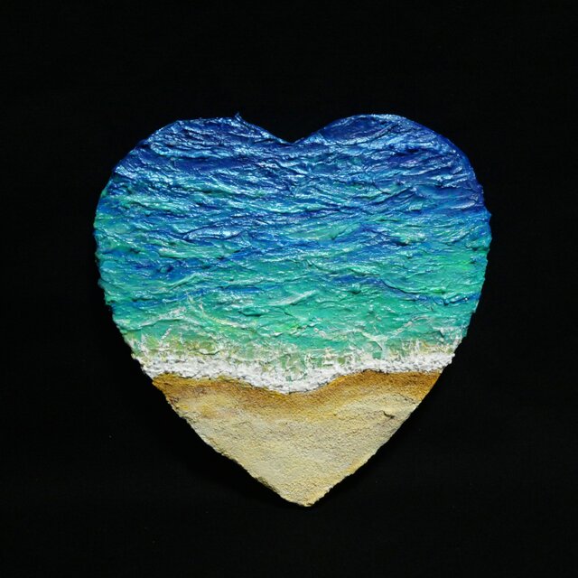 【一点物】油絵 原画「心に寄せる、碧の記憶」ハート 海 夏 インテリア 絵画 油彩画「心に寄せる、碧の記憶」ハートキャンバスに描く夏の海と波の