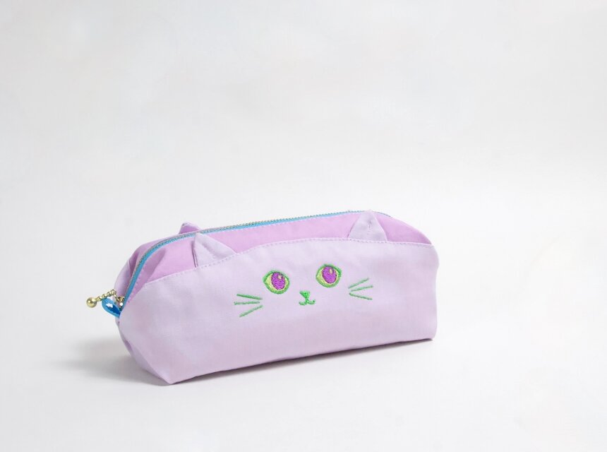 猫Love。 布バスケット スリムなペンケース ラウンドポーチ ねこ ペンケースサイズ カラフルポーチ ライラック | iichi 日々の