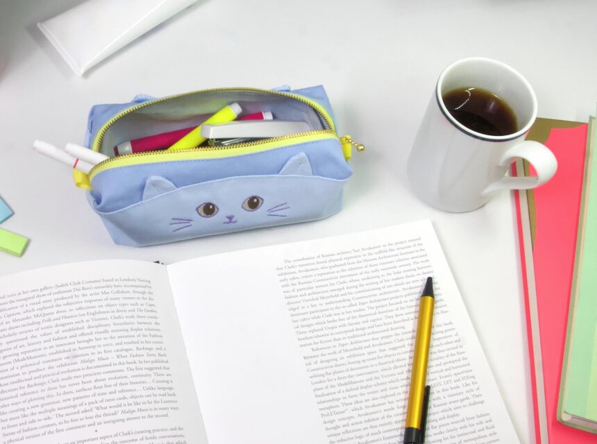 思わずキュン♡ ねこ ペンケースサイズ カラフルポーチ スカイブルー