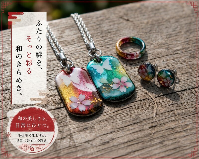 和柄 ペアネックレス『日』 桜 伝統 職人 ペアアクセサリー 名入れ
