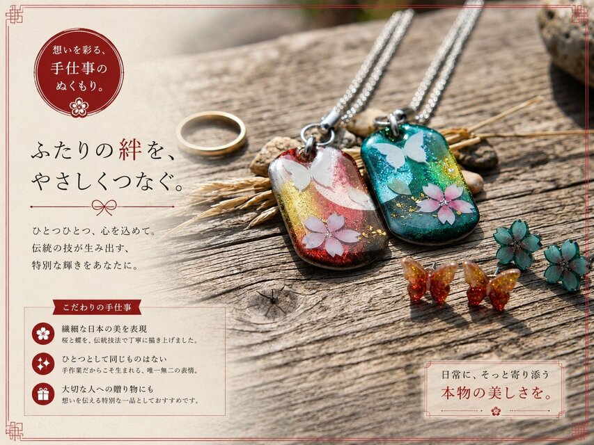 和柄 ペアネックレス『日』 桜 伝統 職人 ペアアクセサリー 名入れ