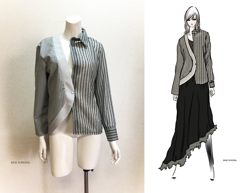 1点もの・デザイン画付き】3種素材アシメトリーブラウス（KOJI TOYODA 