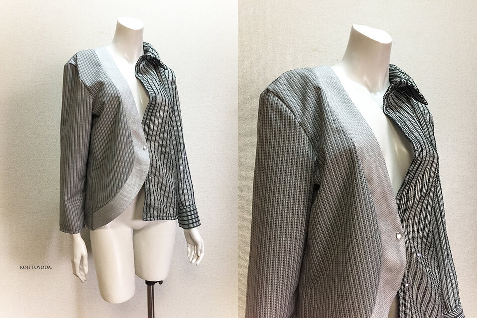 1点もの・デザイン画付き】3種素材アシメトリーブラウス（KOJI TOYODA 