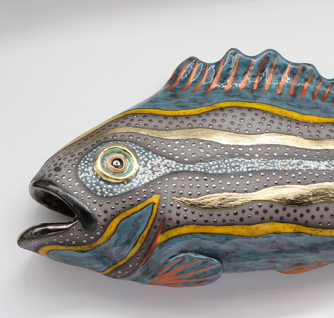 ハンドメイド 陶器の魚の壁掛け彫刻 ブルーフィッシュ（受注生産