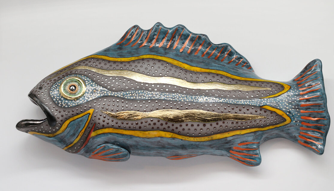 壁掛け　魚アート陶板 ハンドメイド 陶器の魚の壁掛け彫刻 ブルーフィッシュ（受注生産