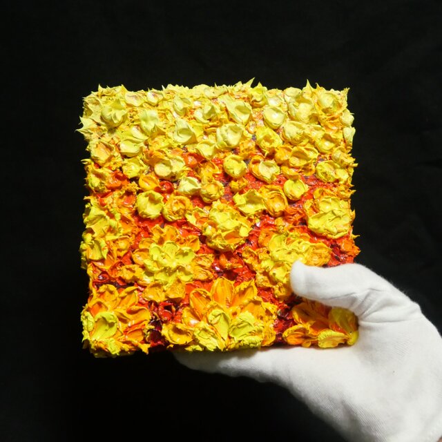 油彩画 原画「黄金の祝祭 〜マリーゴールドの輝き〜」厚塗り 立体