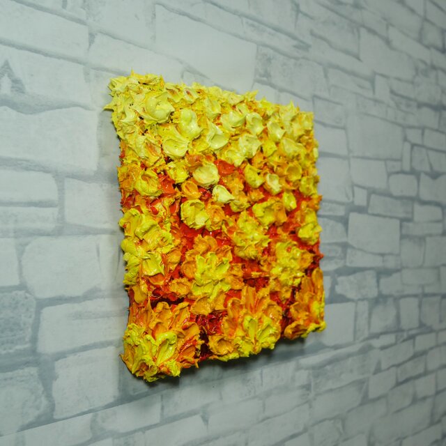 油彩画 原画「黄金の祝祭 〜マリーゴールドの輝き〜」厚塗り 立体