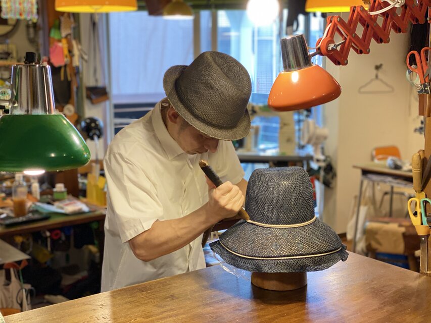 帽子 木型 中折れハット 58cm 大きめサイズ」中折れ木型で作った天然草ハット | iichi 日々の暮らし